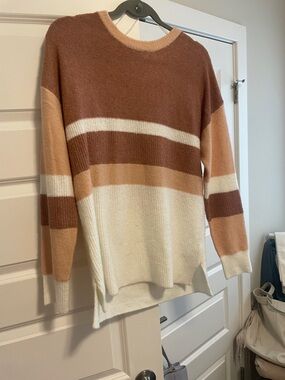 Staccato Colorblock Crewneck Sweater in Cream, Tan & Brown